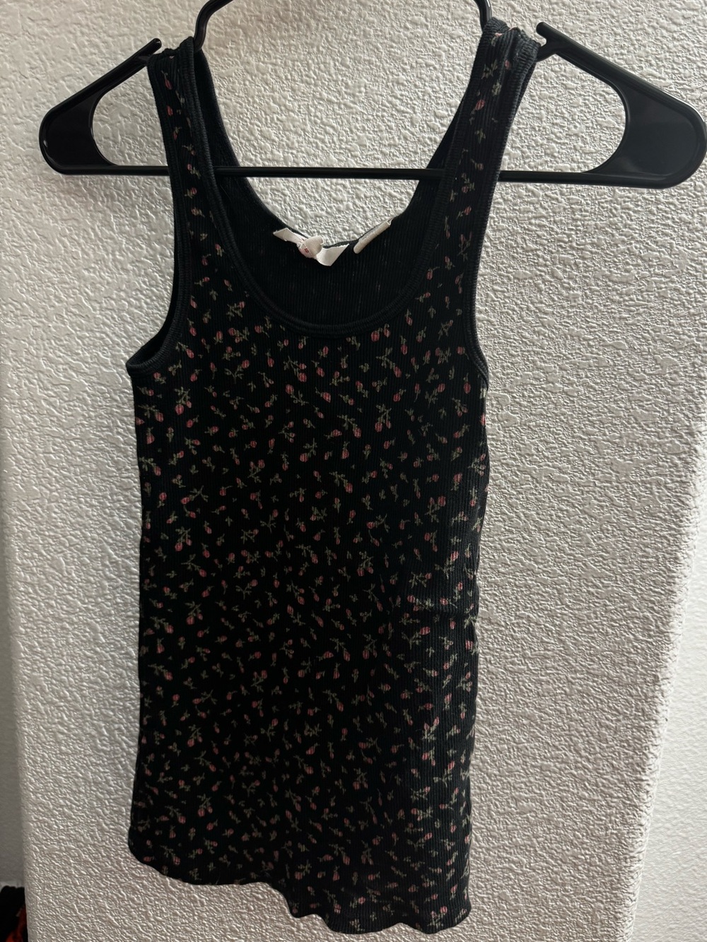 Levi's Black Ribbed Tank with Pink Floral Print
